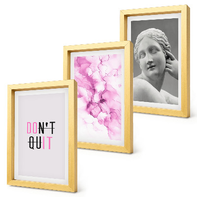 Set 3 tablouri Abstracție în acuarelă, slogan inspirator, sculptură antică