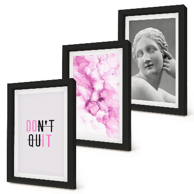 Set 3 tablouri Abstracție în acuarelă, slogan inspirator, sculptură antică