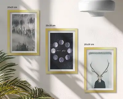 Set de 3 tablouri peisaj forestier în ceață cu faze lunare și craniu de cerb
