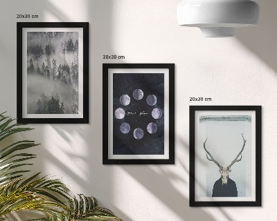 Set 3 tablouri Peisaj forestier în ceață, faze lunare, craniu de cerb