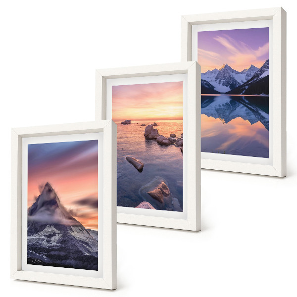 Set 3 tablouri Peisaje de munți, lacuri și apusuri de soare