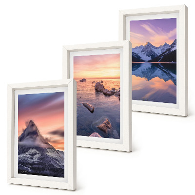 Set 3 tablouri Peisaje de munți, lacuri și apusuri de soare