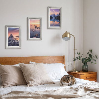Set 3 tablouri Peisaje de munți, lacuri și apusuri de soare