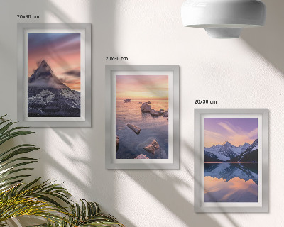 Set 3 tablouri Peisaje de munți, lacuri și apusuri de soare