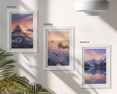 Set 3 tablouri Peisaje de munți, lacuri și apusuri de soare