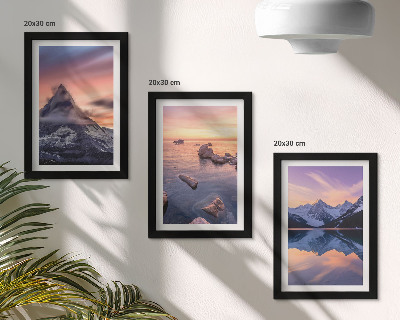 Set 3 tablouri Peisaje de munți, lacuri și apusuri de soare