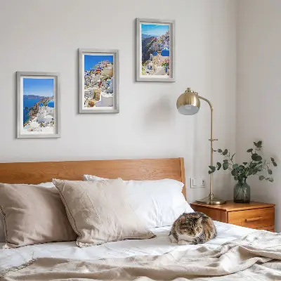 Set 3 tablouri cu vederi de arhitectură peisagistică din orașul Oia, Santorini, Grecia