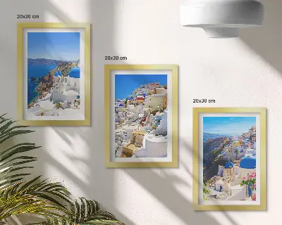 Set 3 tablouri cu vederi de arhitectură peisagistică din orașul Oia, Santorini, Grecia