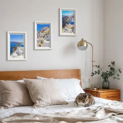 Set 3 tablouri cu vederi de arhitectură peisagistică din orașul Oia, Santorini, Grecia