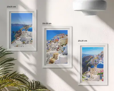 Set 3 tablouri cu vederi de arhitectură peisagistică din orașul Oia, Santorini, Grecia