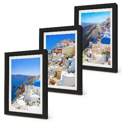 Set 3 tablouri cu vederi de arhitectură peisagistică din orașul Oia, Santorini, Grecia