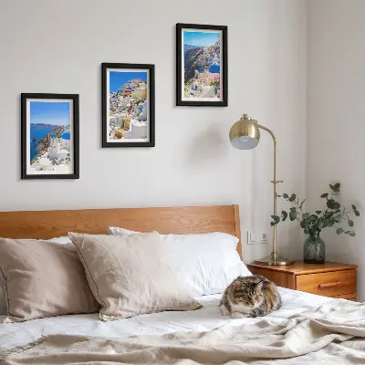 Set 3 tablouri cu vederi de arhitectură peisagistică din orașul Oia, Santorini, Grecia