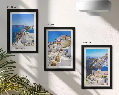 Set 3 tablouri cu vederi de arhitectură peisagistică din orașul Oia, Santorini, Grecia