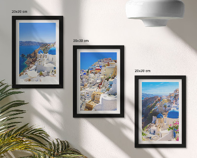 Set 3 tablouri Vederi de arhitectură peisagistică ale orașului Oia, Santorini, Grecia