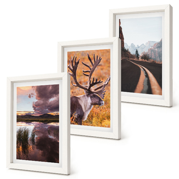 Set 3 tablouri Peisaje montane cu reni și un drum în natură