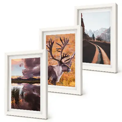 Set 3 tablouri cu peisaje montane, reni și drum în natură
