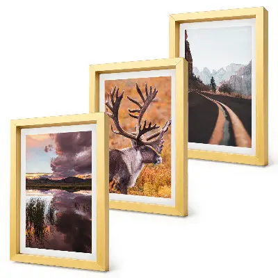 Set 3 tablouri cu peisaje montane, reni și drum în natură