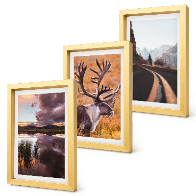 Set 3 tablouri Peisaje montane cu reni și un drum în natură