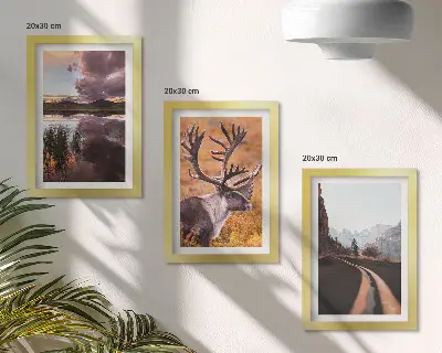 Set 3 tablouri cu peisaje montane, reni și drum în natură
