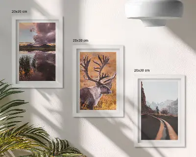 Set 3 tablouri cu peisaje montane, reni și drum în natură