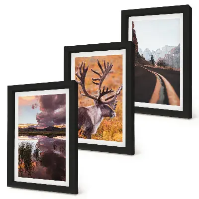Set 3 tablouri cu peisaje montane, reni și drum în natură