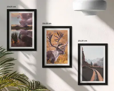 Set 3 tablouri cu peisaje montane, reni și drum în natură