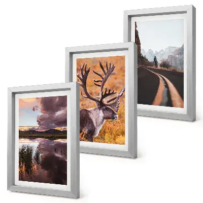 Set 3 tablouri cu peisaje montane, reni și drum în natură