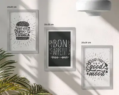 Galerie de perete cu grafică și sloganuri despre mâncare