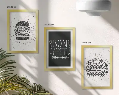 Galerie de perete cu grafică și sloganuri despre mâncare
