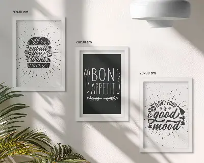 Galerie de perete cu grafică și sloganuri despre mâncare