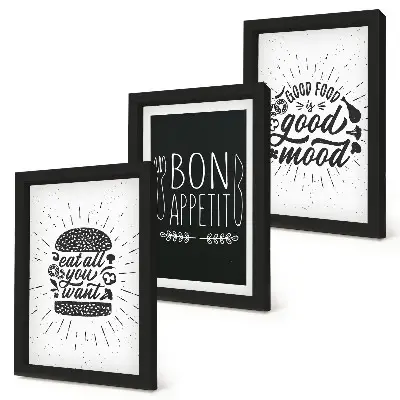 Galerie de perete cu grafică și sloganuri despre mâncare
