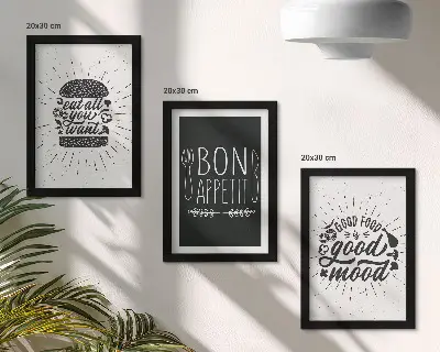 Galerie de perete cu grafică și sloganuri despre mâncare