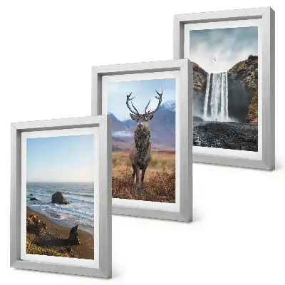 Set de 3 tablouri peisaje montane cu cascadă, căprioară și plajă