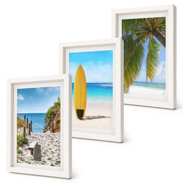 Set 3 tablouri Vederi de vacanță ale plajei, valurilor și palmierilor din tropice