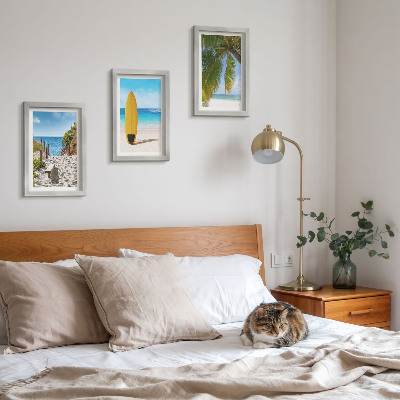 Set 3 tablouri Vederi de vacanță ale plajei, valurilor și palmierilor din tropice