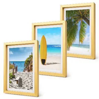 Set de 3 tablouri cu vederi de vacanță ale plajei, valurilor și palmierilor din tropice