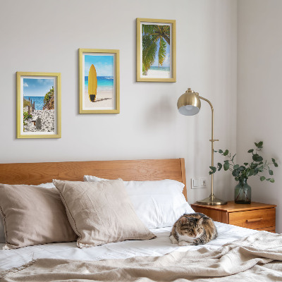 Set 3 tablouri Vederi de vacanță ale plajei, valurilor și palmierilor din tropice