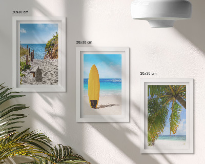 Set 3 tablouri Vederi de vacanță ale plajei, valurilor și palmierilor din tropice