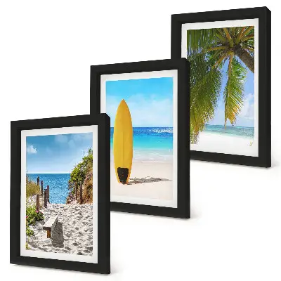 Set de 3 tablouri cu vederi de vacanță ale plajei, valurilor și palmierilor din tropice