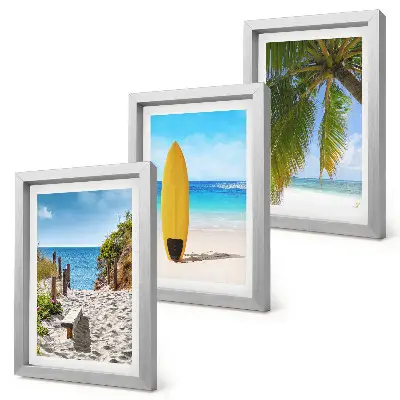 Set de 3 tablouri cu vederi de vacanță ale plajei, valurilor și palmierilor din tropice