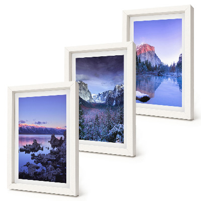 Set 3 tablouri Peisaje montane la amurg, priveliști ale apei