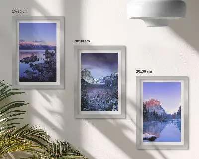Set 3 tablouri peisaje montane la amurg cu priveliști ale apei