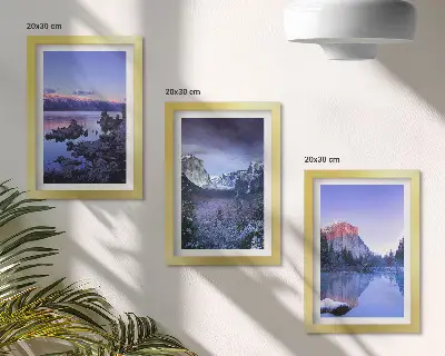 Set 3 tablouri peisaje montane la amurg cu priveliști ale apei