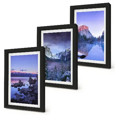 Set 3 tablouri peisaje montane la amurg cu priveliști ale apei