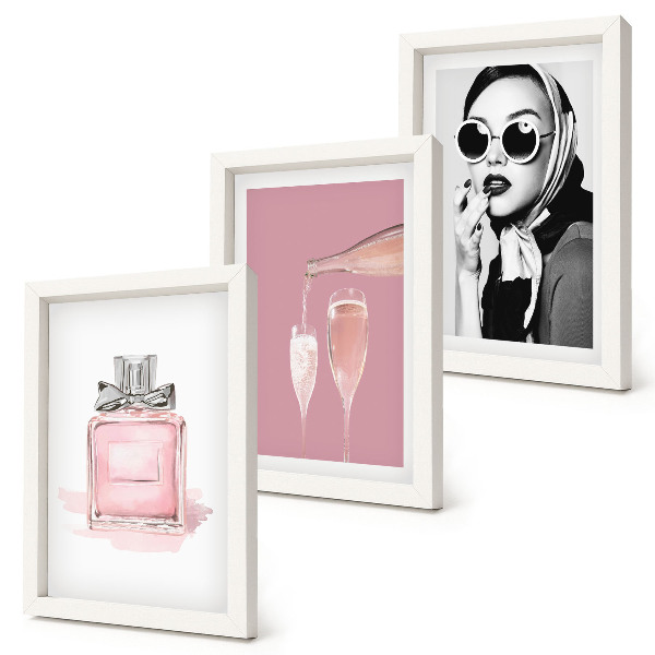 Set 3 tablouri Accesorii feminine elegante în nuanțe de roz