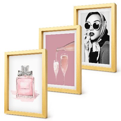 Set 3 tablouri Accesorii feminine elegante în nuanțe de roz