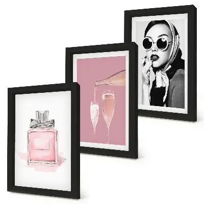 Set de 3 tablouri cu accesorii feminine elegante în nuanțe de roz