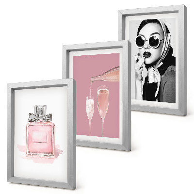 Set 3 tablouri Accesorii feminine elegante în nuanțe de roz