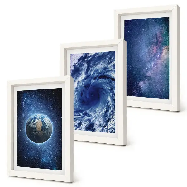 Set 3 tablouri cu pământ în spațiu, furtună și galaxie de stele
