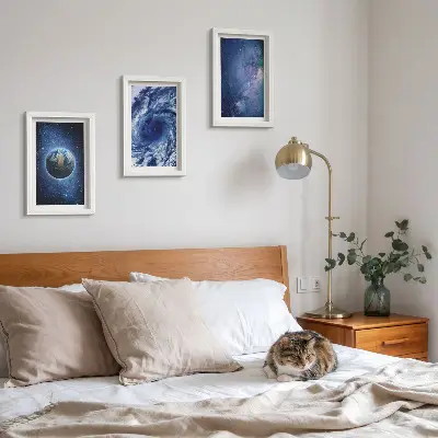 Set 3 tablouri cu pământ în spațiu, furtună și galaxie de stele